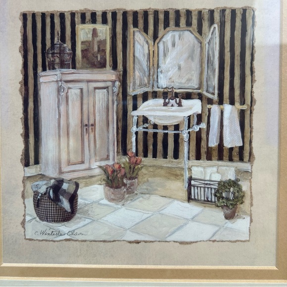 C Winterle Olson set of 2 bathroom framed decor cream color 10.5" Mervyn's - Picture 3 of 14